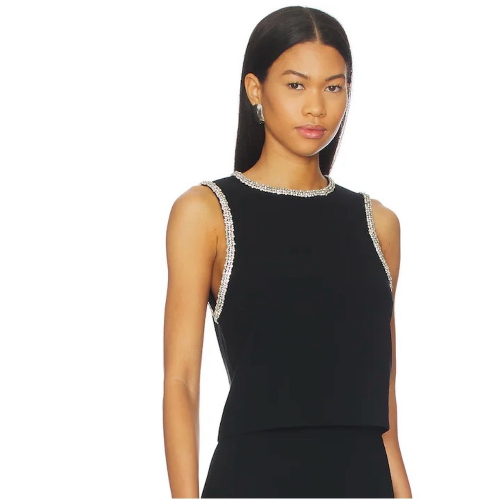 Alice + Olivia Black Sleeveless Top with Silver Trim